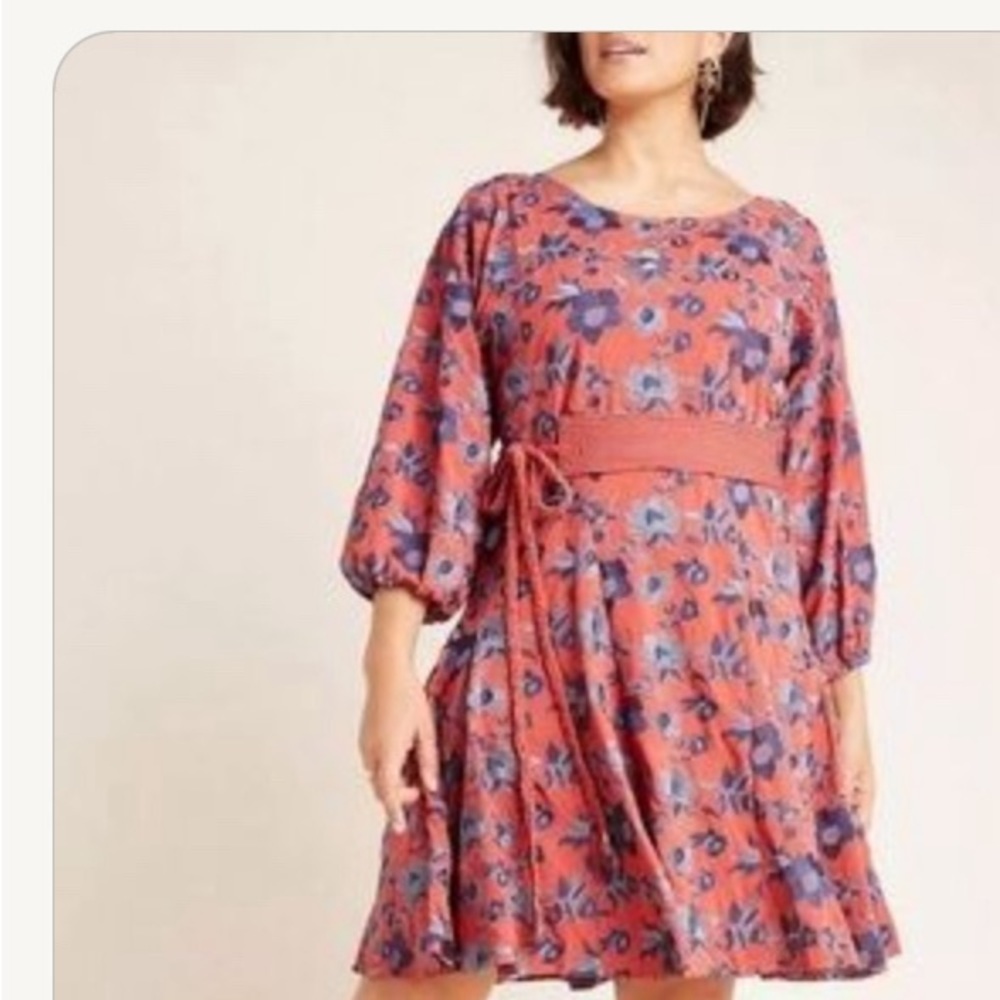 Anthropologie Floral Long Sleeve Juniper Embroidered Swing Dress Size Sm